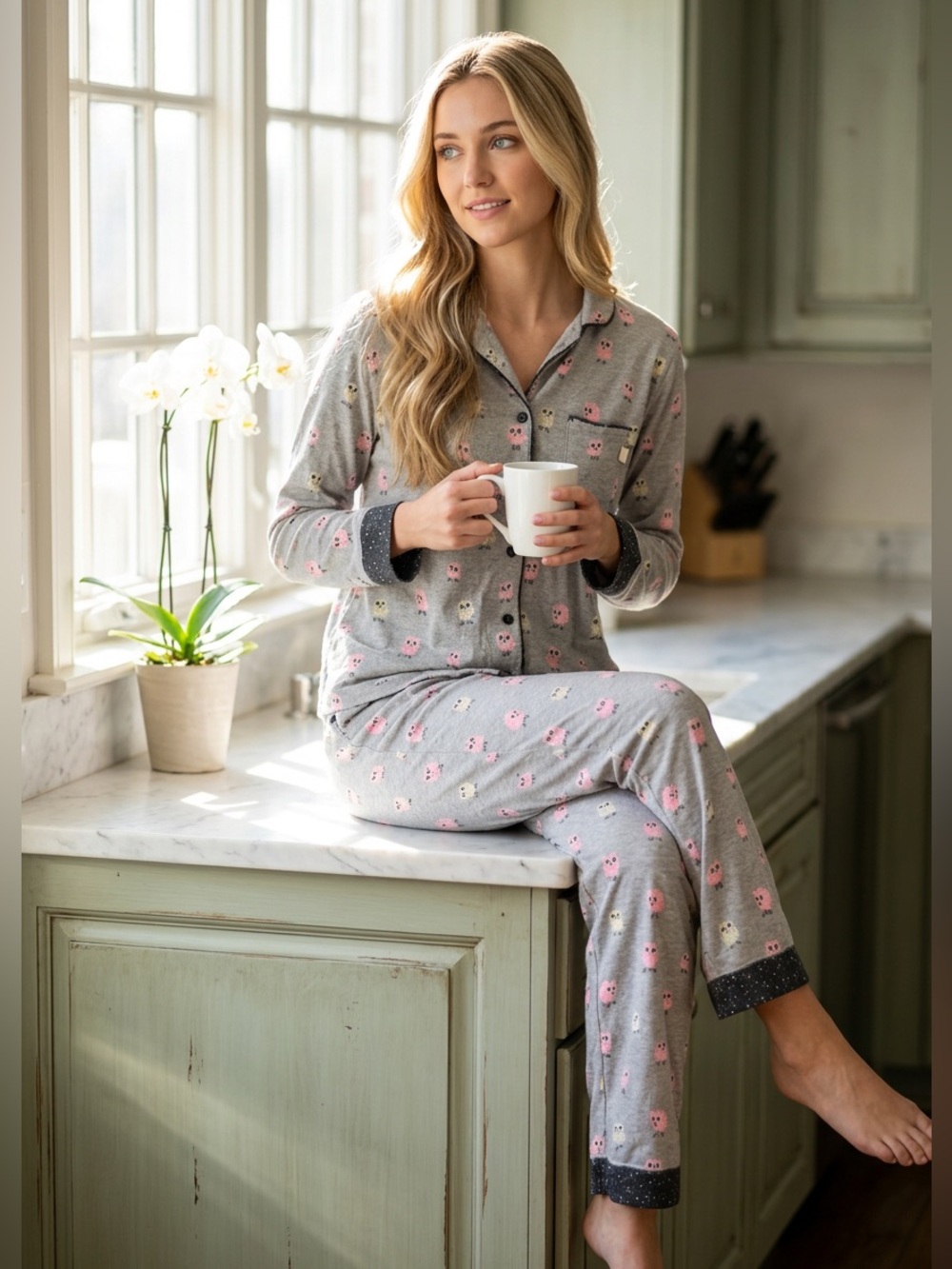 Munki Munki Owl Flannel Pajamas 2 Piece PJ Set Grey Long Sleeve Lounge